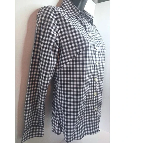 Banana Republic Non Iron‎ Fitted Gingham Button Down Shirt Petite 2 Navy White - Picture 3 of 6